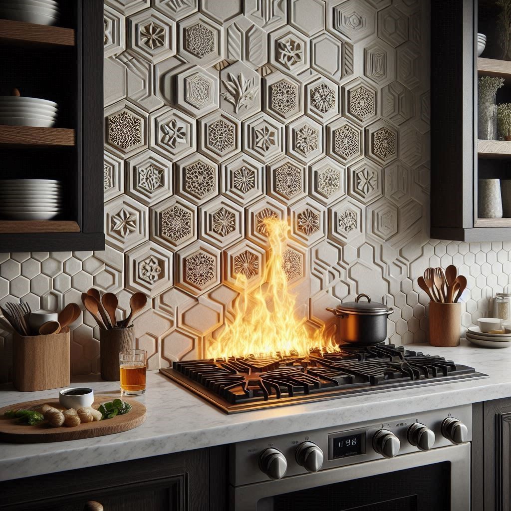 Embossed Hexagon Backsplash Tile Kitchen