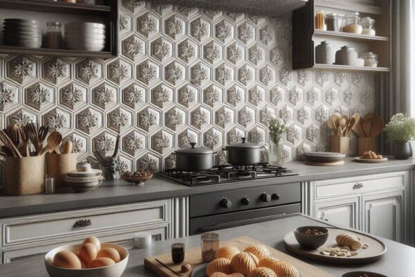 Embossed Hexagon Backsplash Tile Kitchen