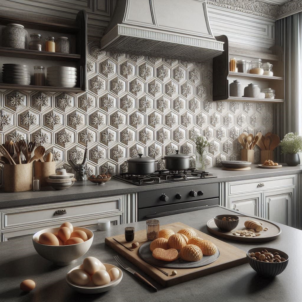 Embossed Hexagon Backsplash Tile Kitchen