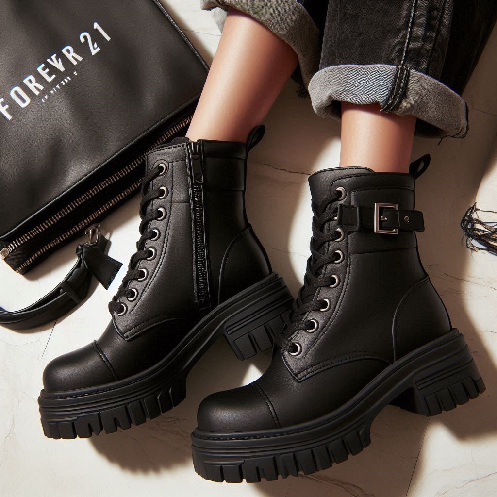 Forever 21 Black Chunky High Top Ankle Boots