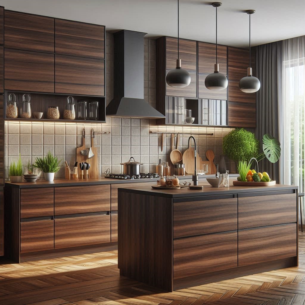 Tannis Modern Dark Walnut Finished Kitchen Cabinet